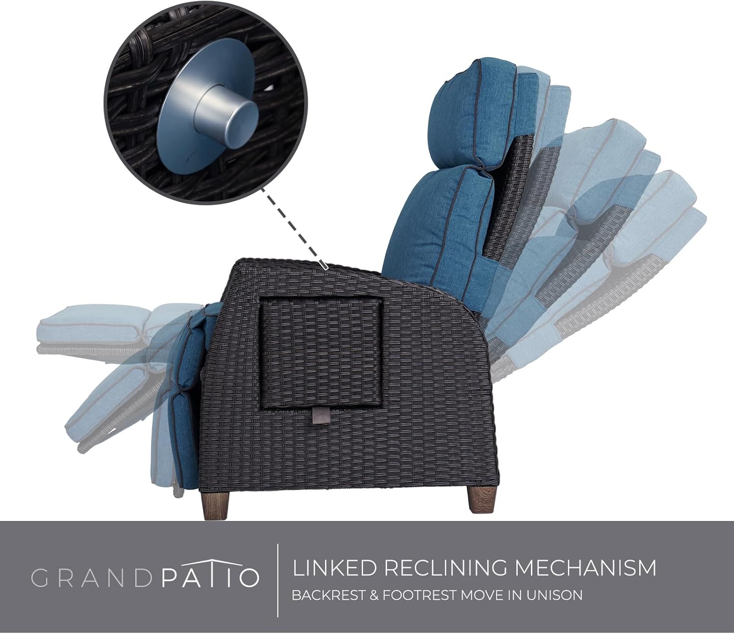 Luxury Wicker Recliner Chair Peacock Blue Cushion