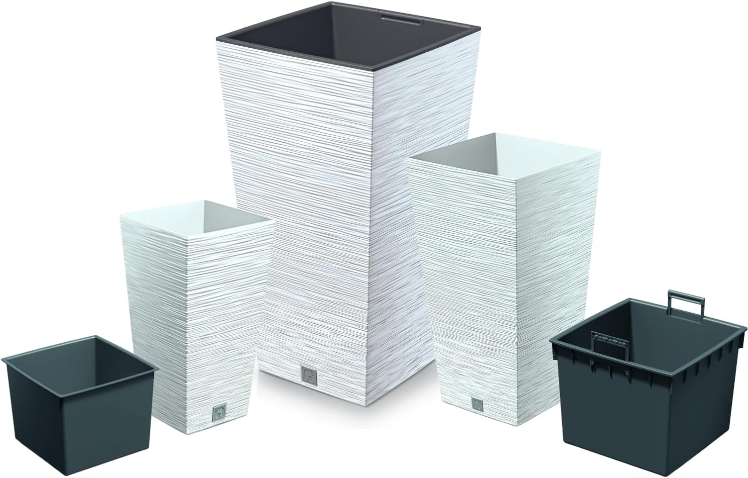 Tall Square Planters Set of 2 White Modern Pots Indoor Outdoor
