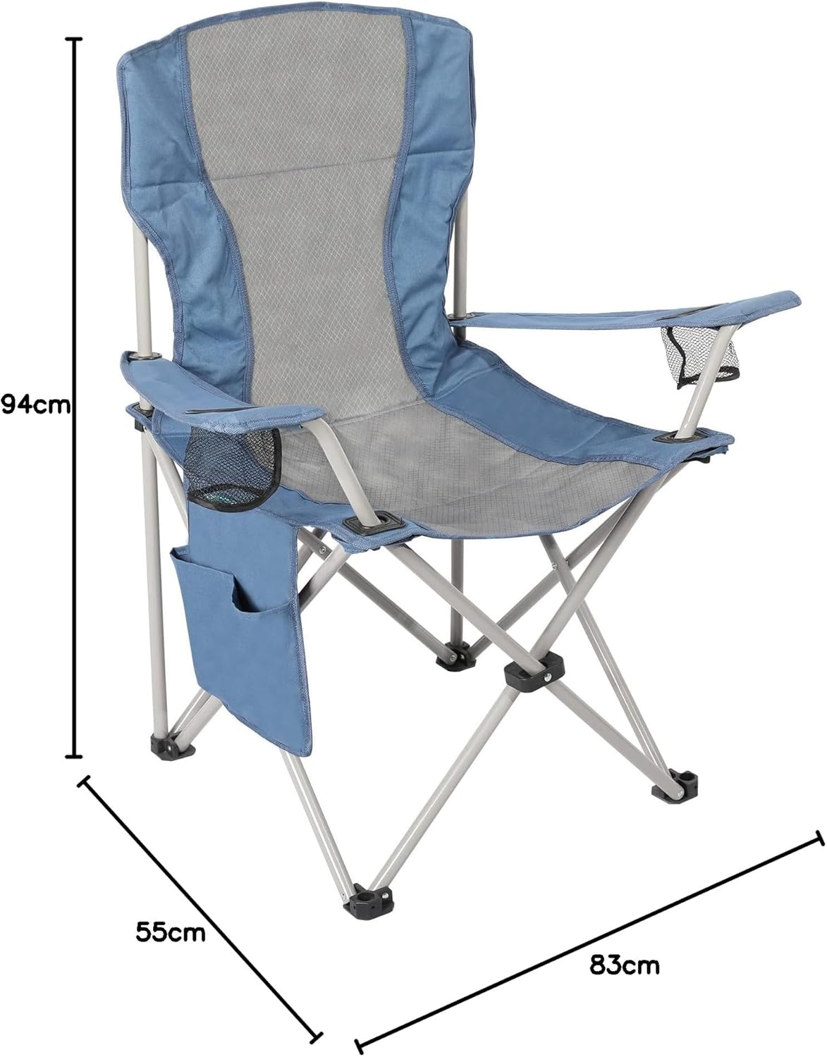 Padded Folding Camping Chair with Side Pocket Blue