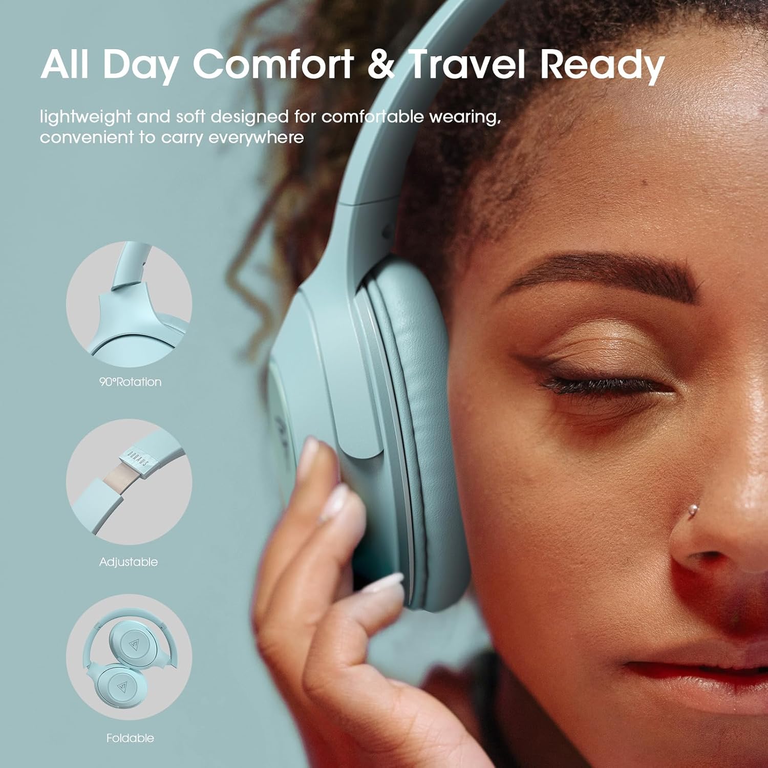 Wireless Bluetooth Over Ear Headphones 70 Hour Battery 3 EQ Blue