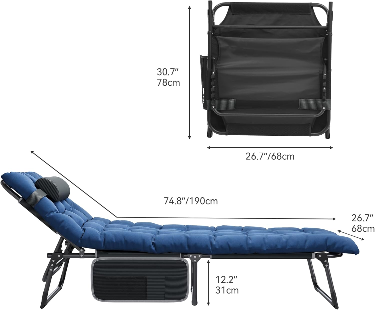 Set of 2 Folding Sun Loungers Reclining Beds Blue