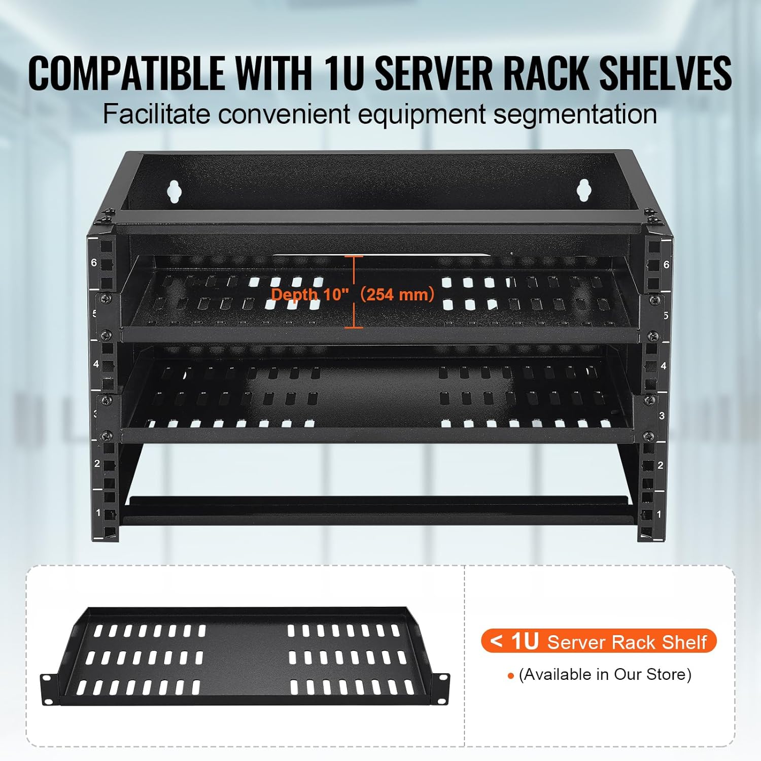 6U Wall Mount Network Rack 19 Inch 14 Inch Steel Bracket