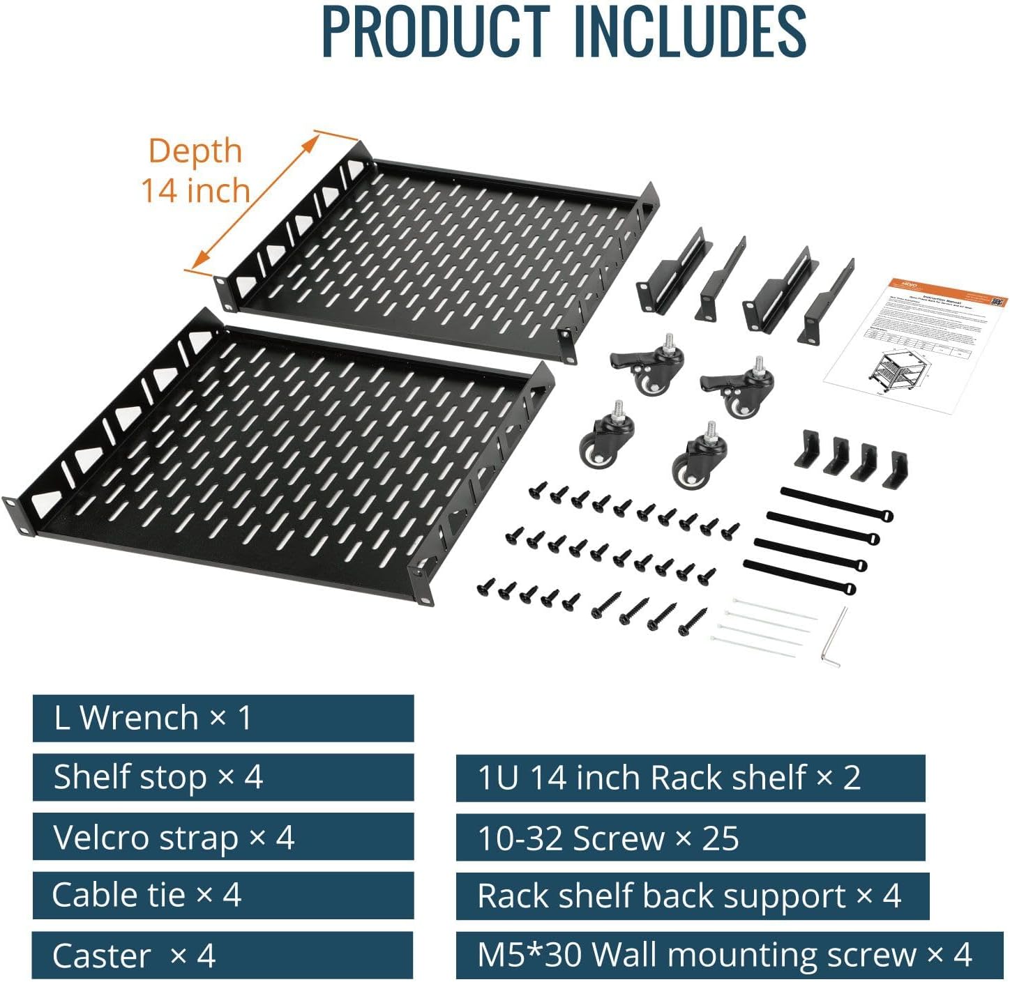 12U Open Frame Network Rack with Wheels 4 Post AV Rack