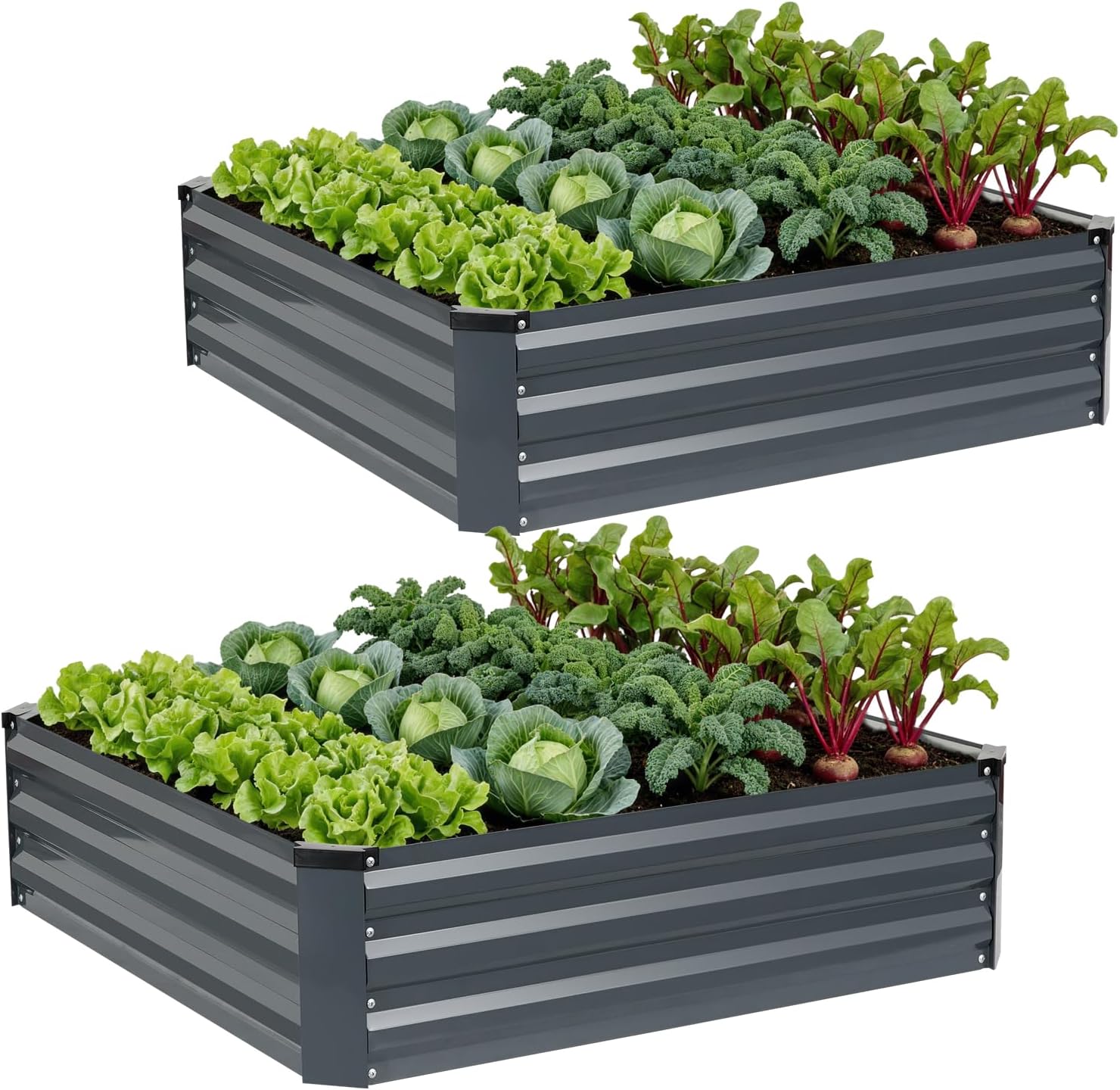 Set of 2 Metal Raised Garden Beds 120x120cm Grey