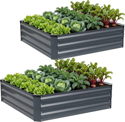 Set of 2 Metal Raised Garden Beds 120x120cm Grey