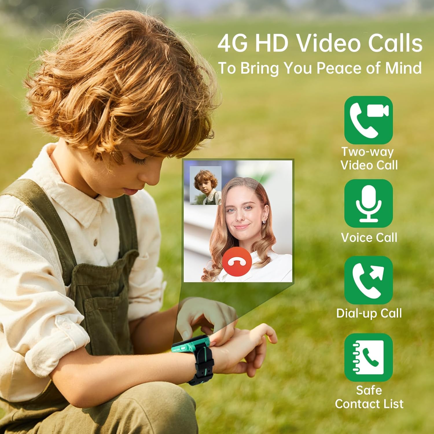 Kids Smart Watch Phone Video Call GPS Green