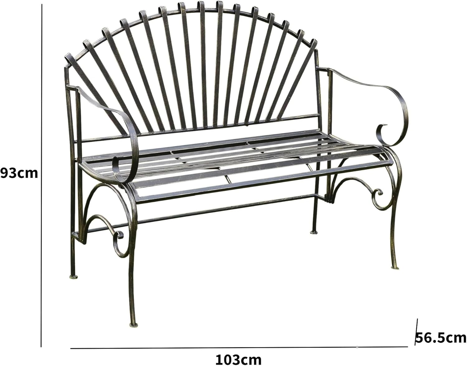 Ornate Metal Garden Bench 2 Seater Outdoor Patio Seat Black