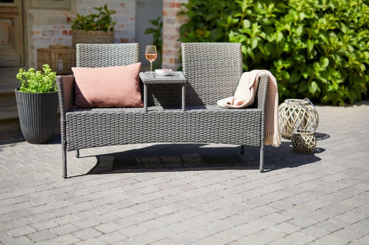 Rattan 2 Seater Companion Bench with Table Patio Garden Seat