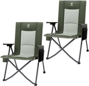 Set of 2 Reclining Camping Chairs Heavy Duty Foldable Green