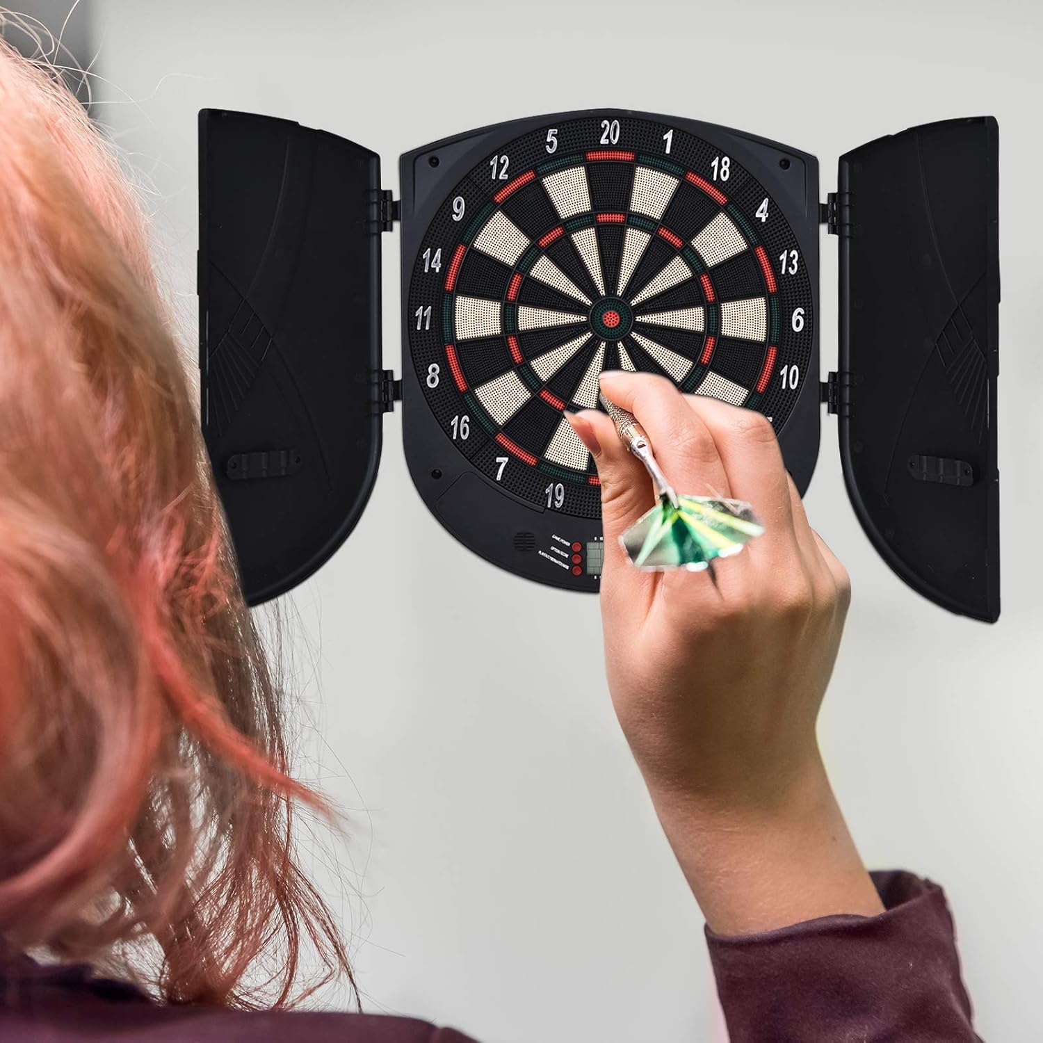 Electronic Dartboard Cabinet Set LCD Scoring 26 Games 6 Darts