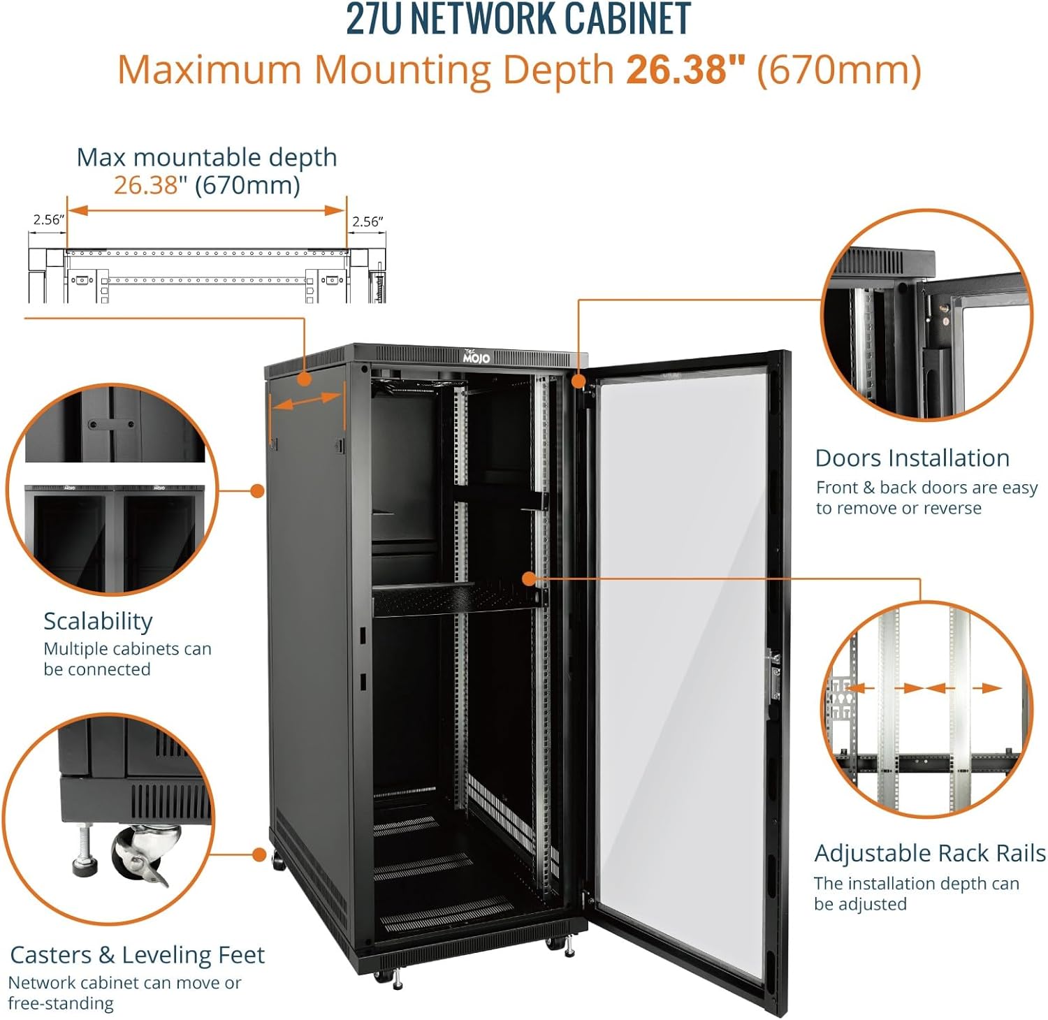 27U Server Rack Cabinet 800mm Glass Door Flat Pack