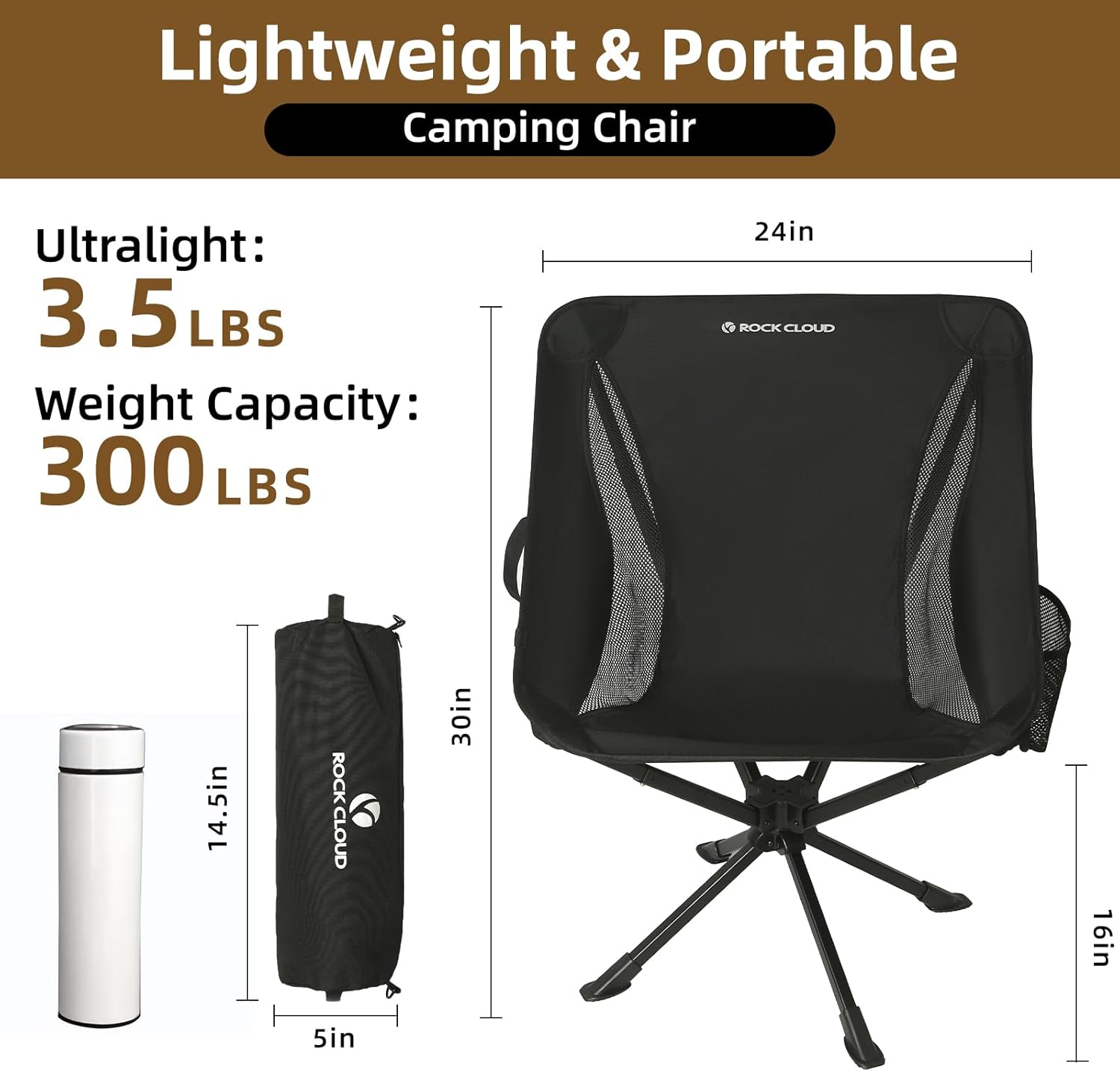 360 Swivel Camping Chair Lightweight Folding Seat