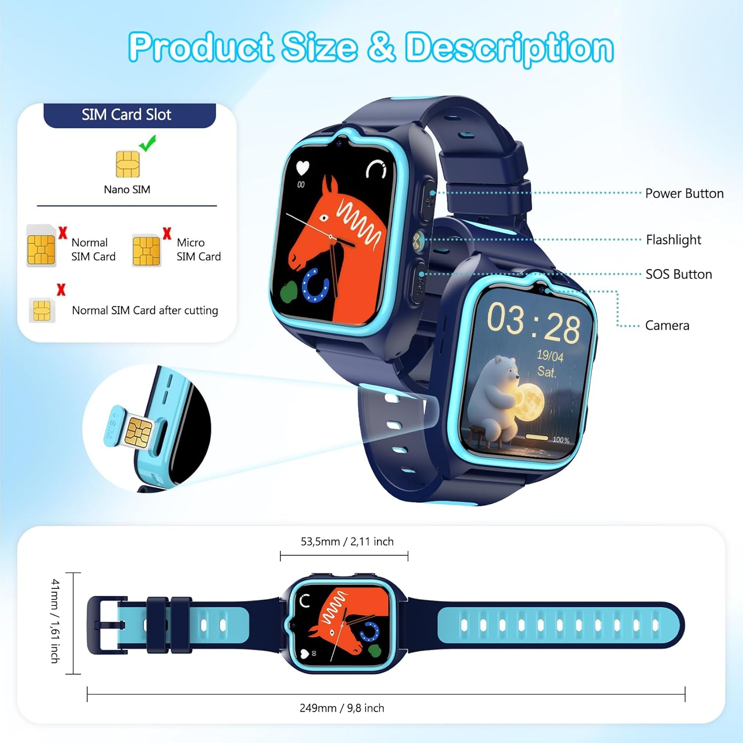 Kids 4G Smart Watch GPS Video Call SOS 1.75 Screen