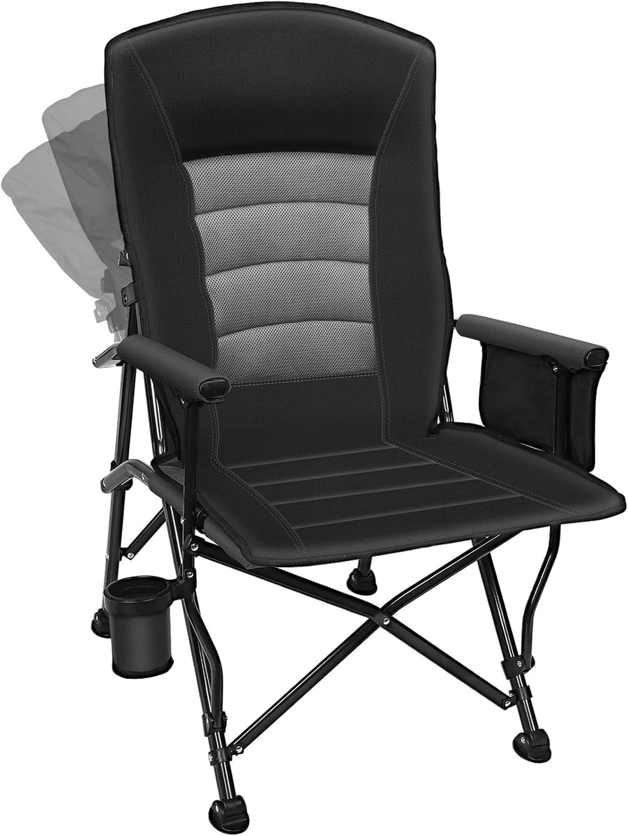 Reclining Oversized Camping Chair with Lumbar Support Black