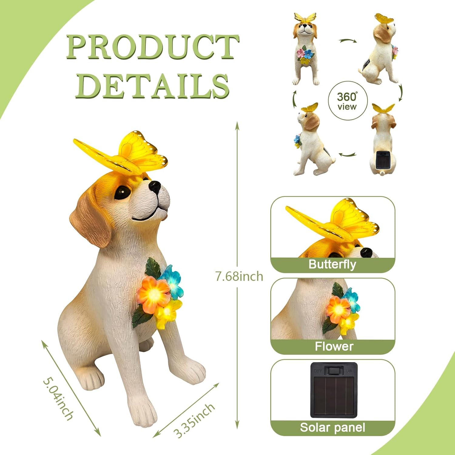 Solar Dog Garden Statue LED Lights Outdoor Resin Decor