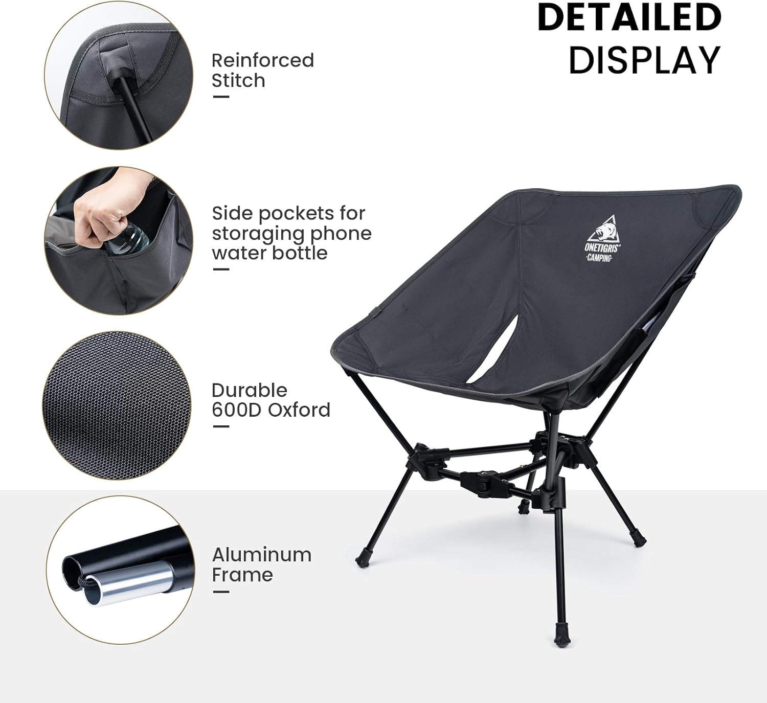 Ultralight Folding Camping Chair 150kg Portable Grey