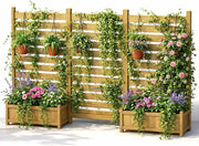 3 Piece Wooden Planter with Trellis Privacy Screen Set