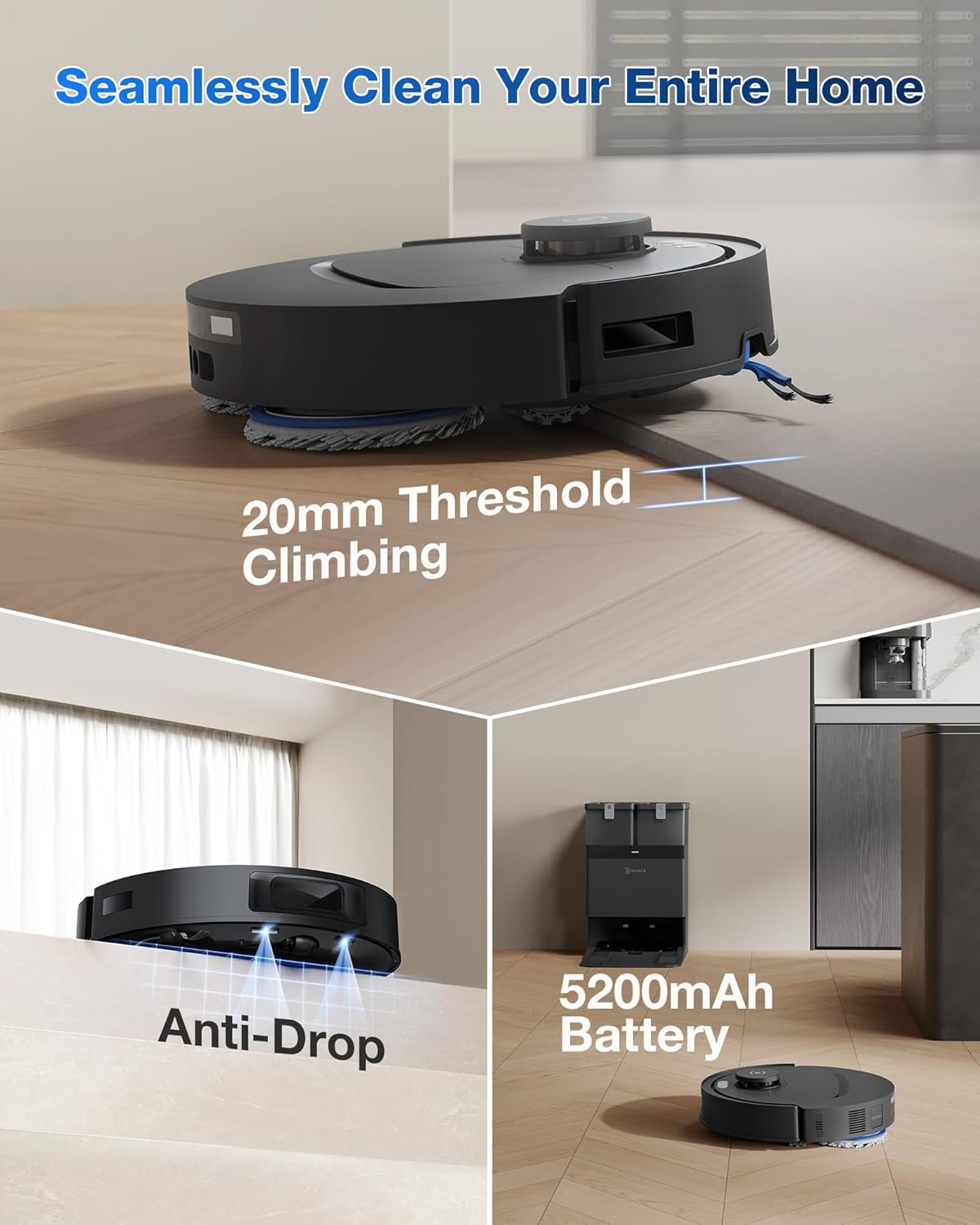 Robot Vacuum Mop 20000Pa Self Empty Auto Wash Smart Clean