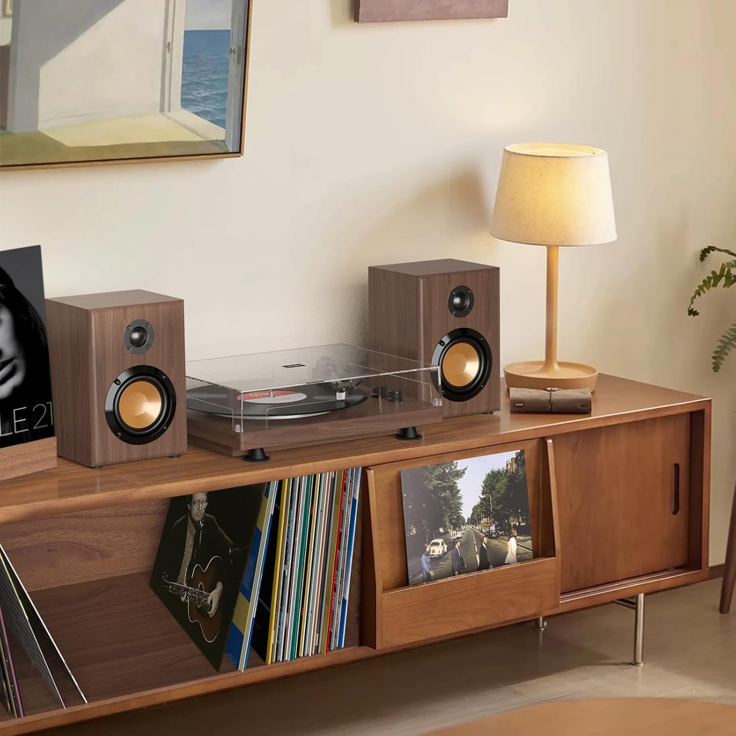 Bluetooth Vinyl Turntable Record Player 33/45 RPM Wood Speakers