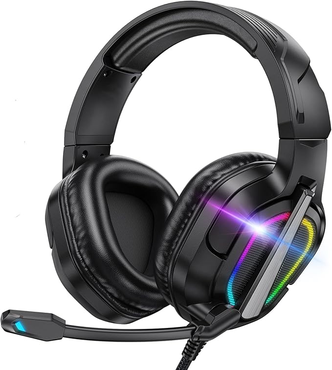 Gaming Headset with Mic RGB LED Stereo Headphones 3.5mm for PS5 PS4 PC