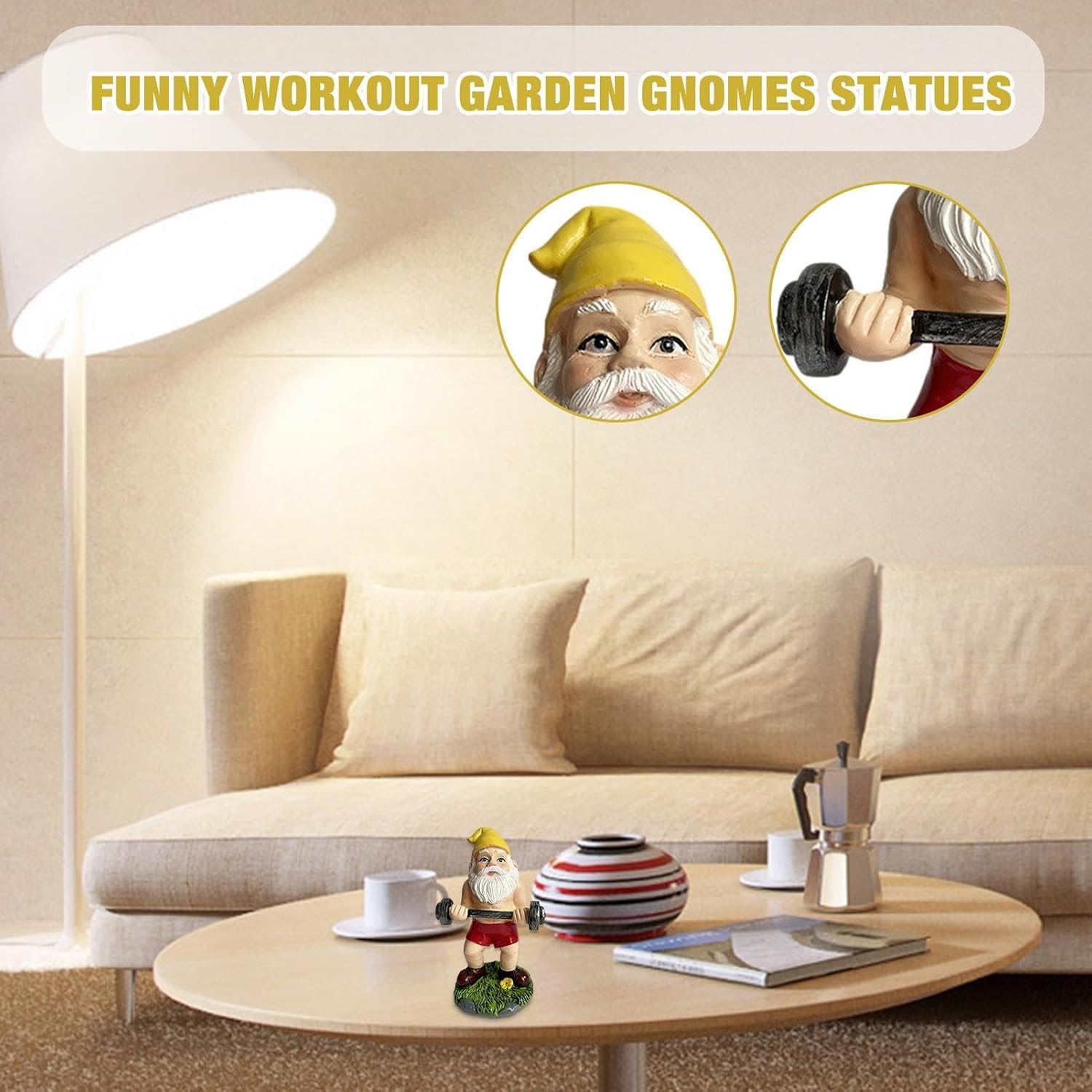 Funny Workout Garden Gnome Statues Resin Gym Decor Barbell Set