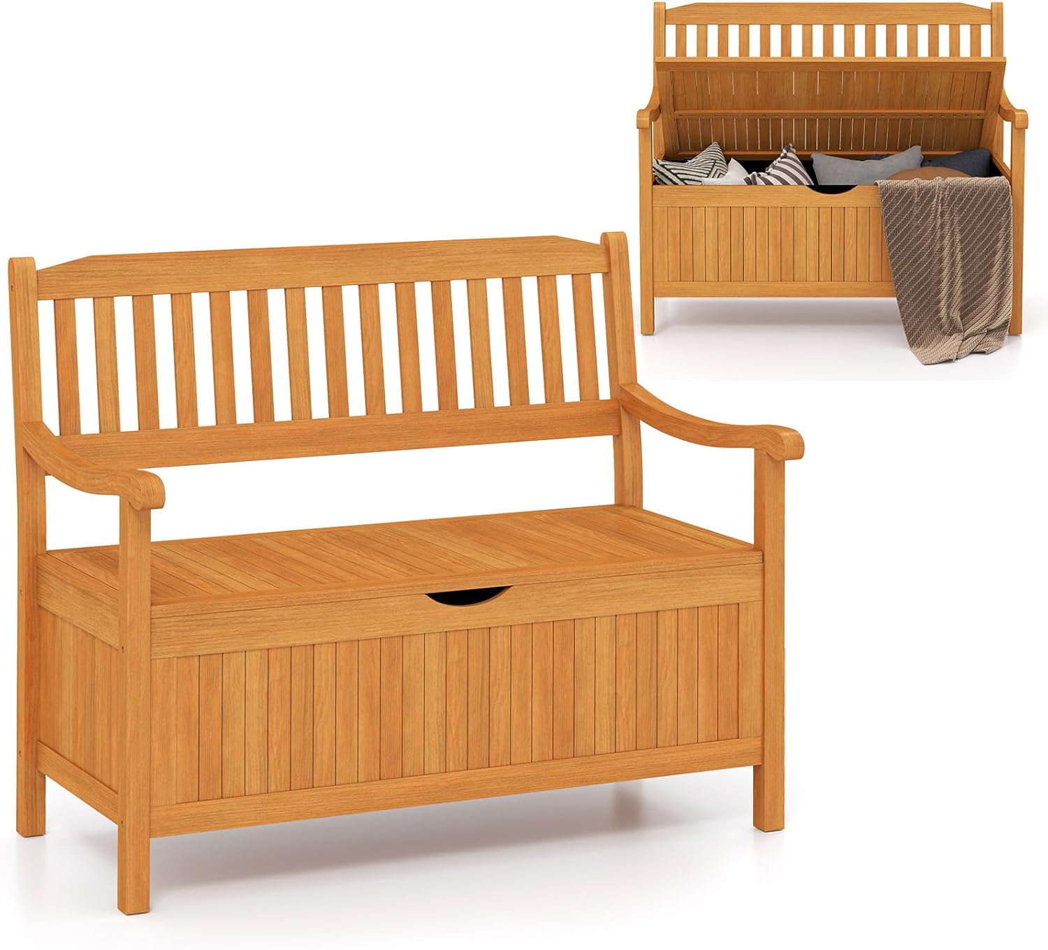 Acacia Wood Garden Storage Bench 2 Seater 125L Patio Seat