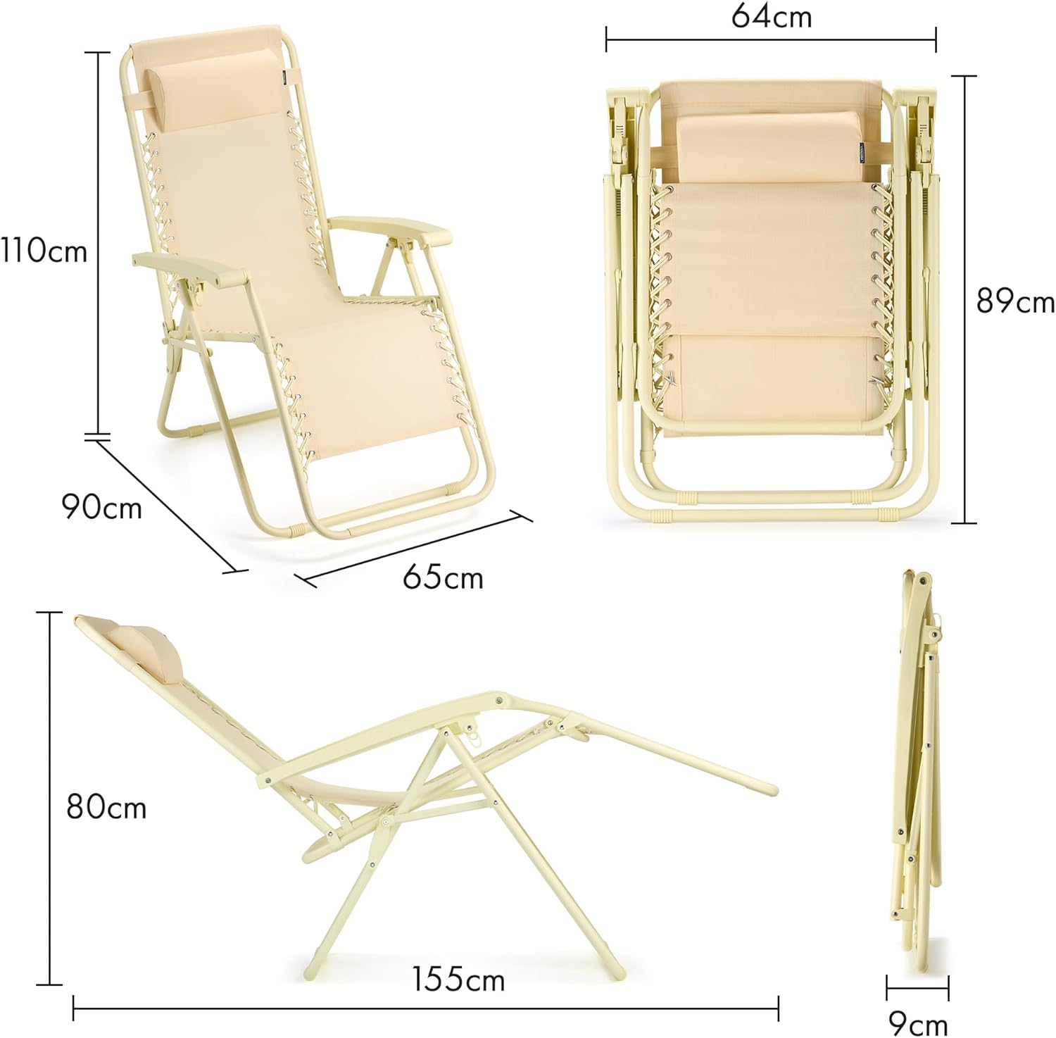 Set of 2 Zero Gravity Reclining Garden Chairs Yellow