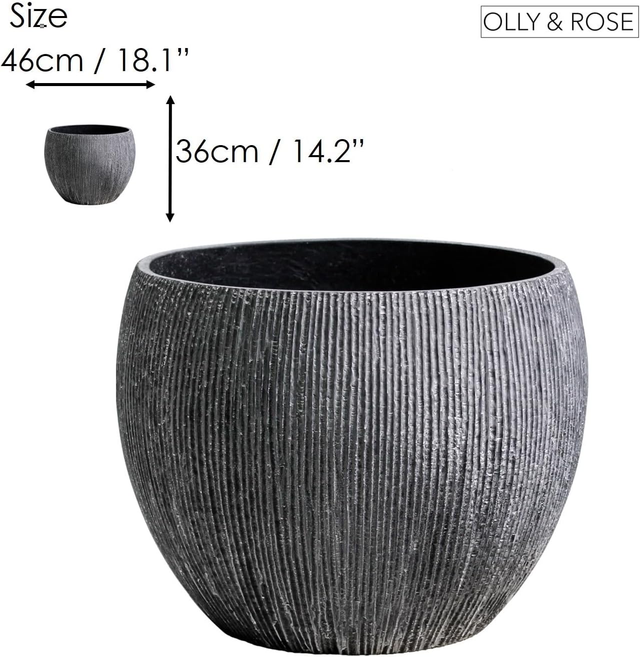 Extra Large Plant Pot 46cm Charcoal Garden Planter Indoor Outdoor