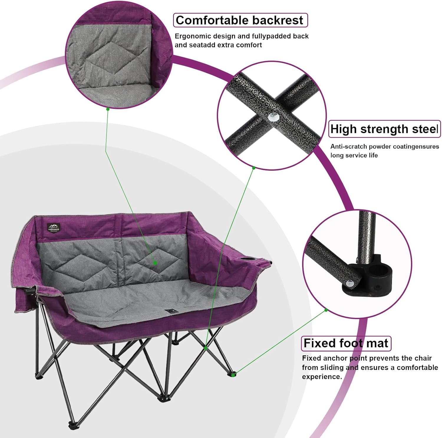 Purple Double Folding Loveseat Camping Chair for 2