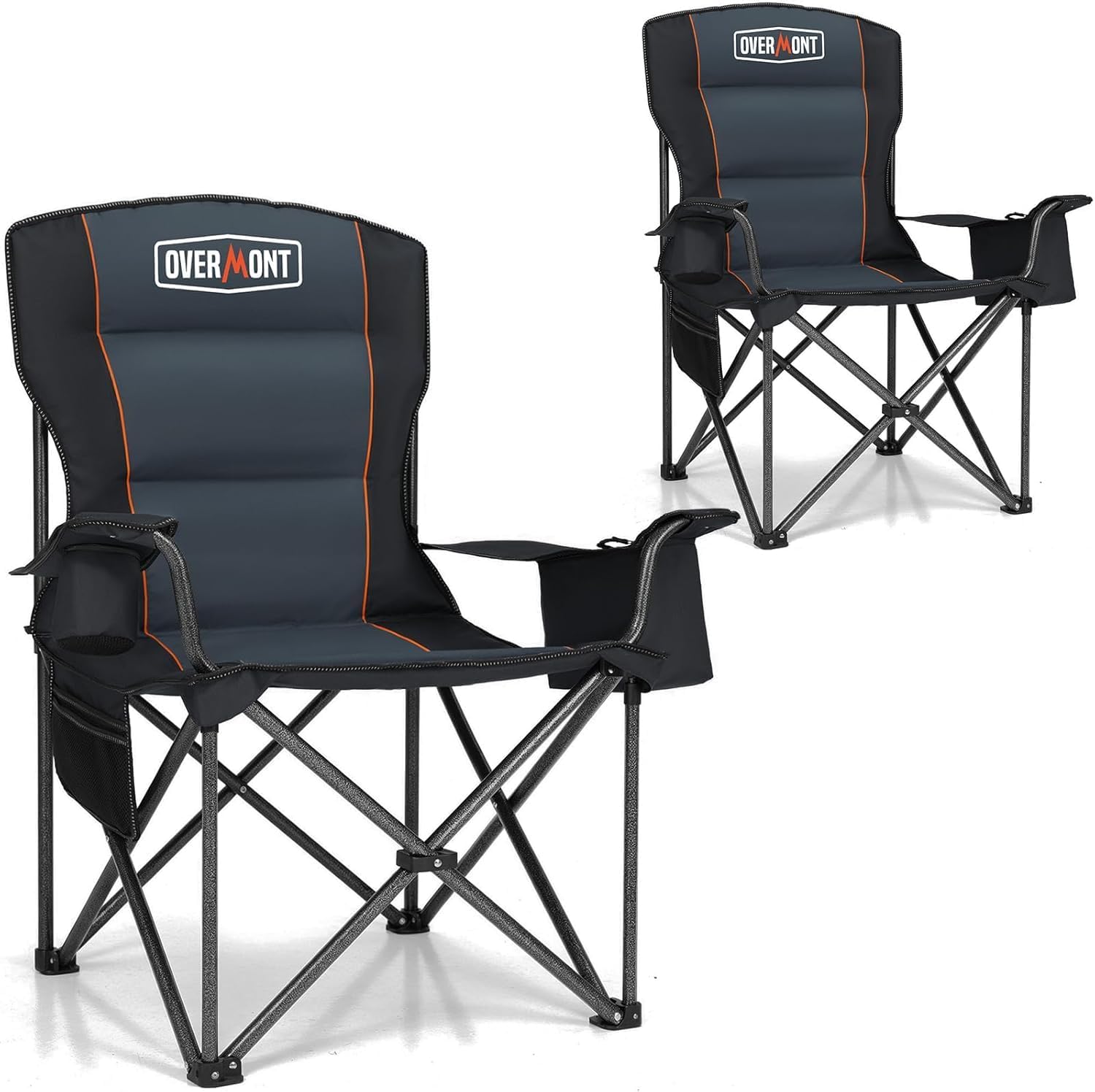 Oversized Camping Chairs 2 Pack 180kg Cooler Bag Black
