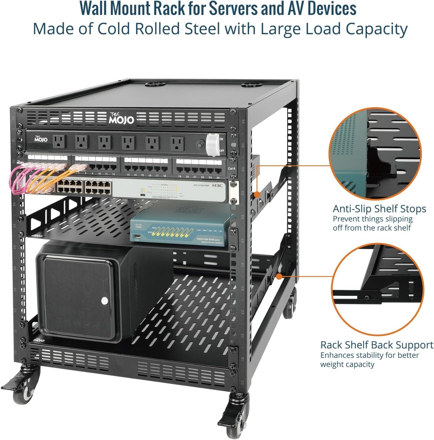 12U Open Frame Network Rack Wall Mount Floor Stand Black