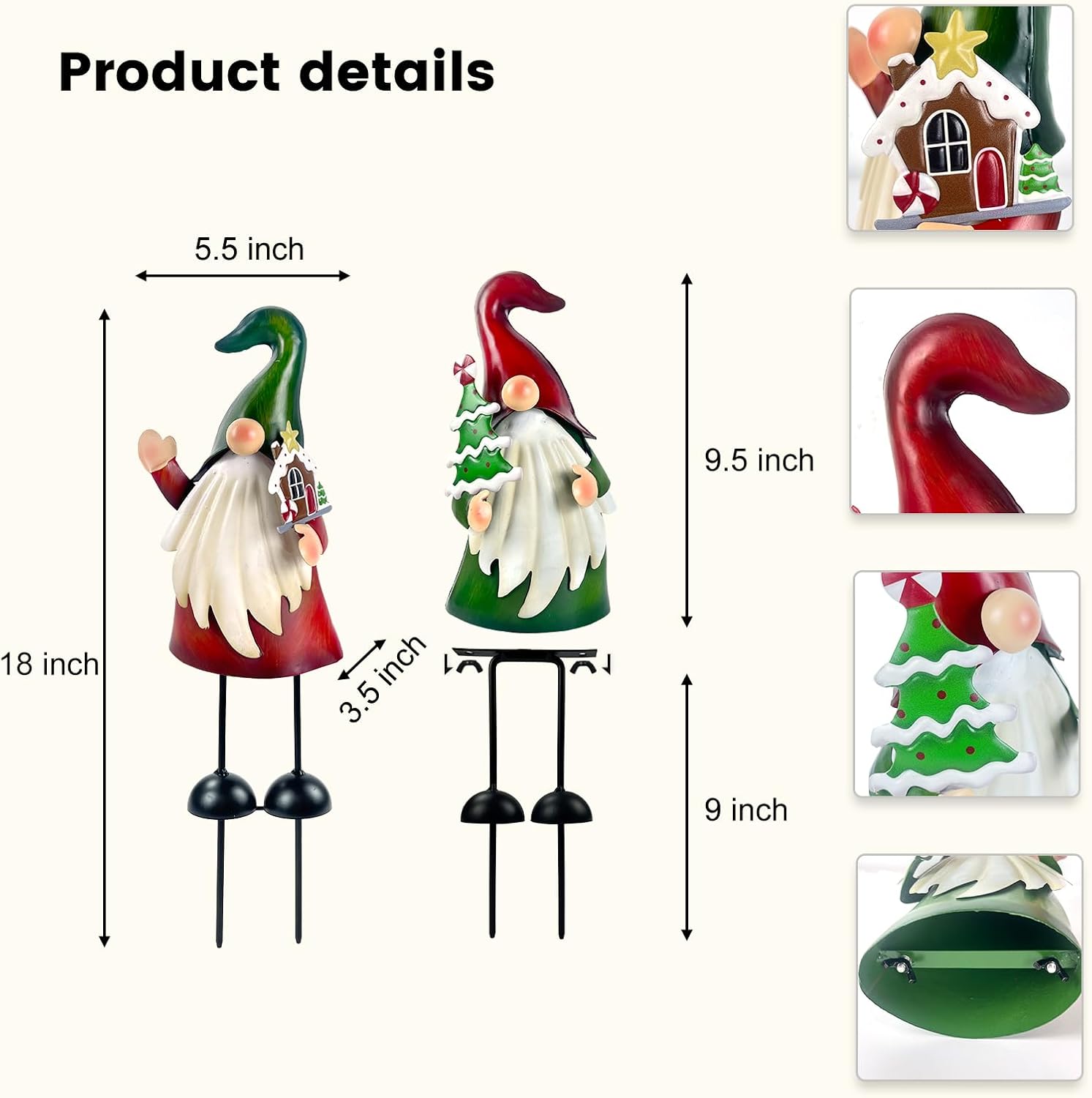 2PCS Metal Christmas Gnome Yard Art Outdoor Garden Decor 18in