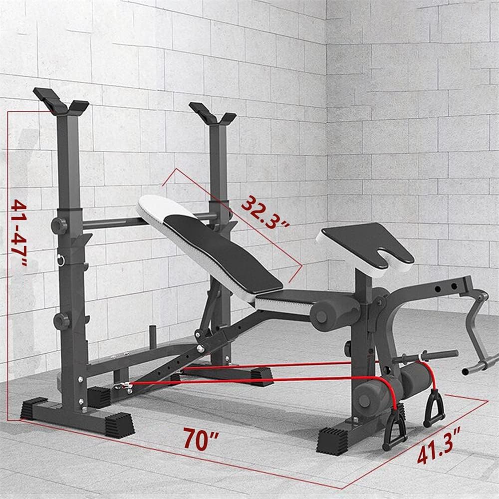 Adjustable Weight Bench Squat Rack Preacher Curl Leg Extension