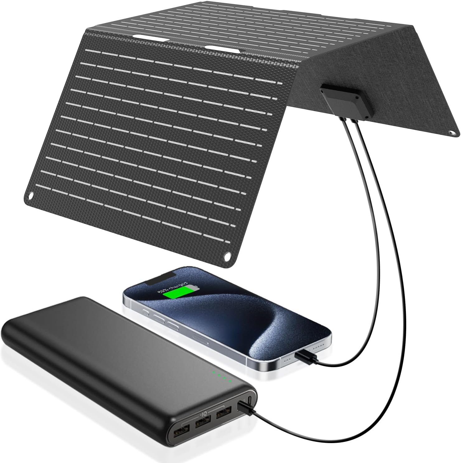 30W Foldable Solar Charger USB C USB A Camping Backpack