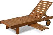 Wooden Outdoor Lounger Chair with Pull Out Tray Natural Patio