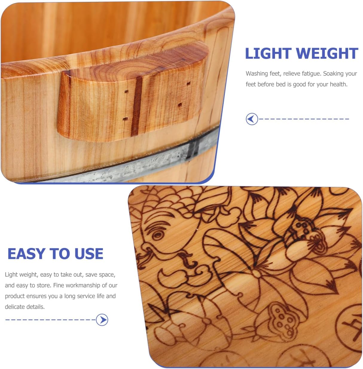 Wooden Foot Bath Basin Pedicure Spa Soak Tub Portable Bucket