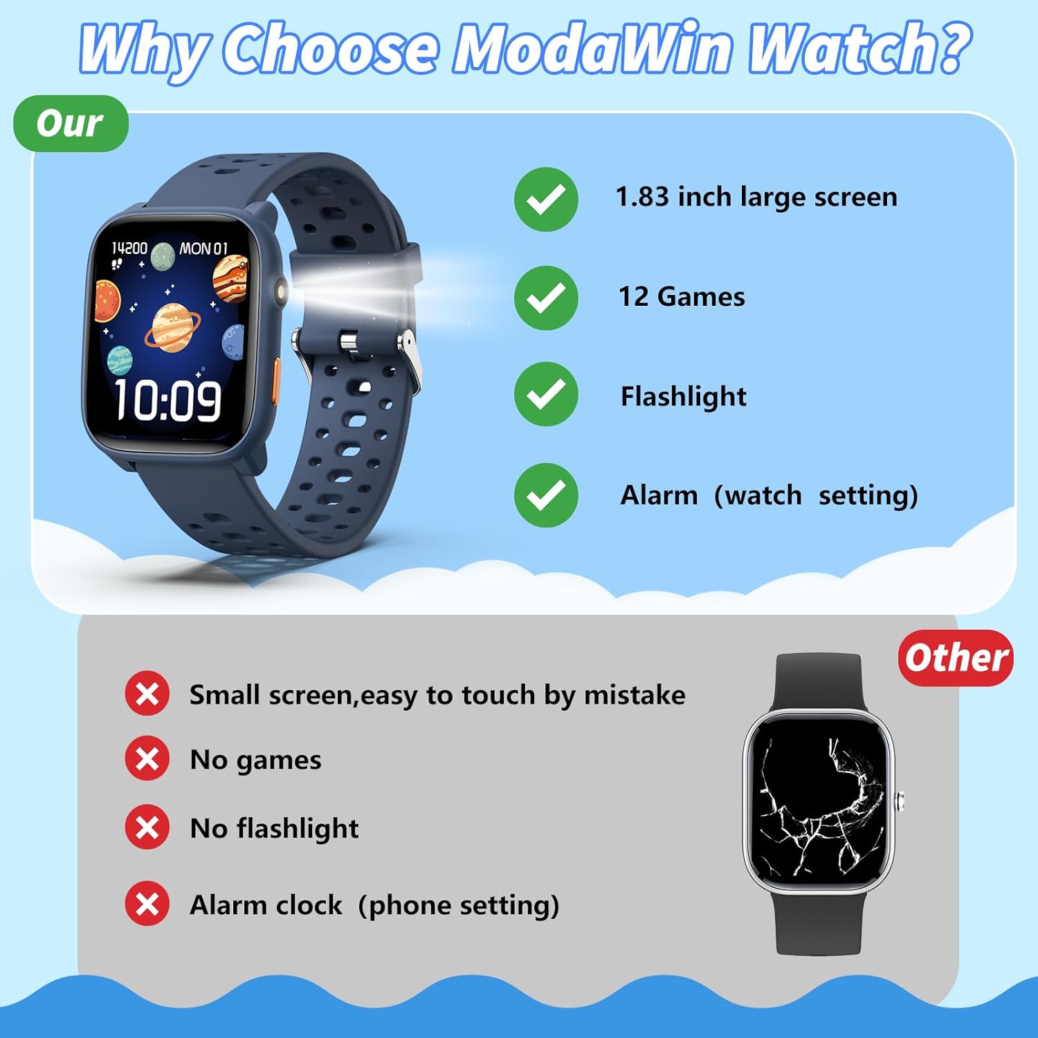 Kids Smart Watch Games Fitness Tracker Blue