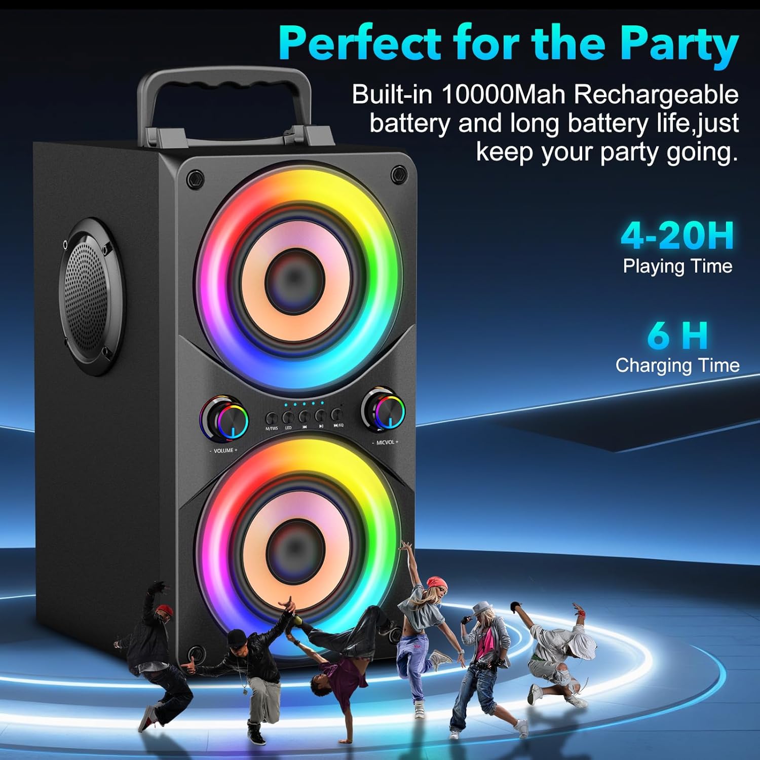 100W Bluetooth Speaker Portable Deep Bass Boombox LED TWS