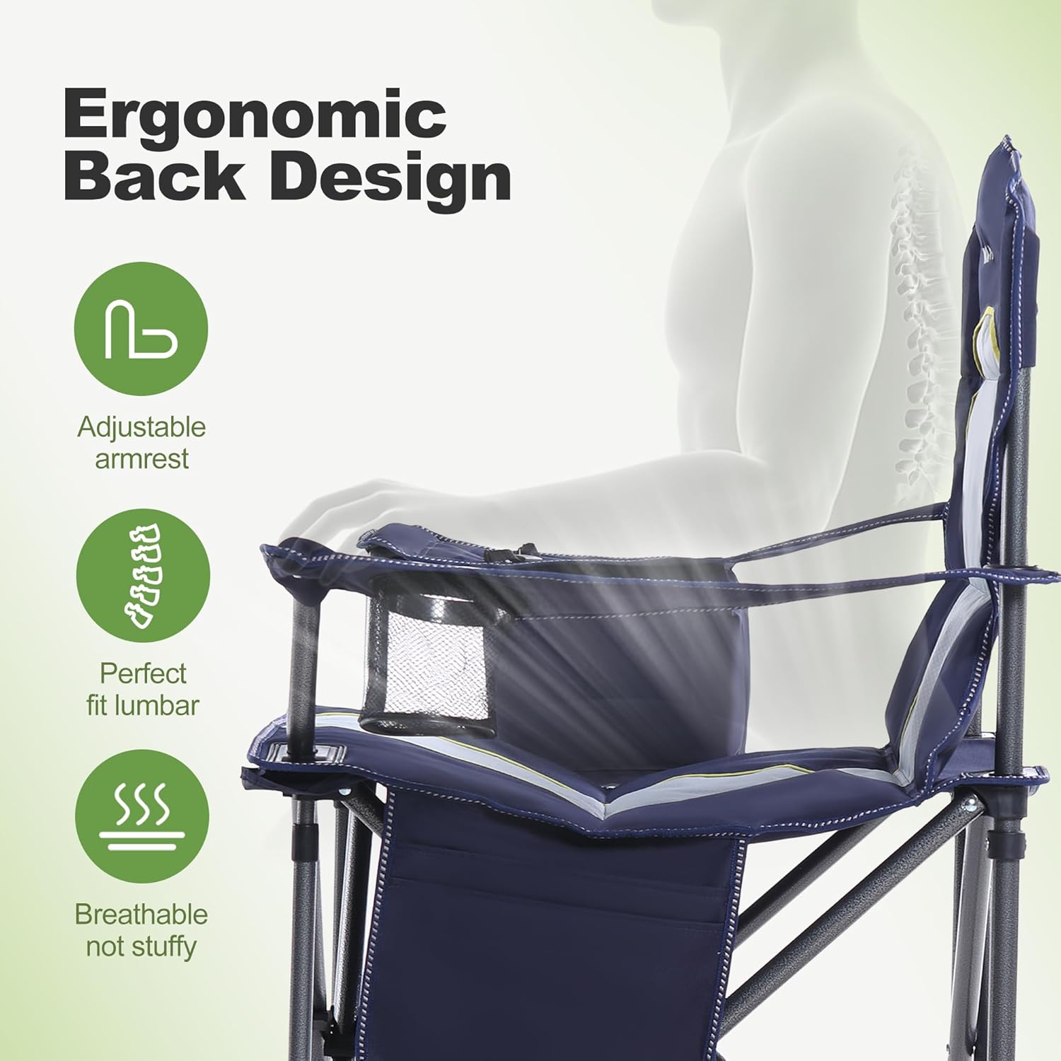 XXL Heavy Duty Folding Camping Chair 200kg Cooler Blue