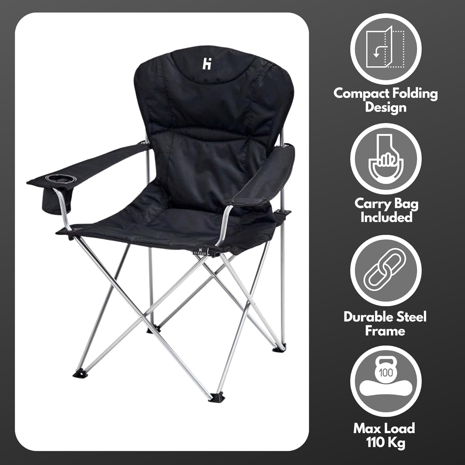 Portable Camping Chair with Insulated Drink Holder Black