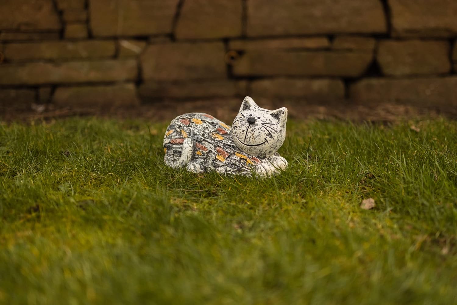 Cat Garden Statue Resin Stone Effect Outdoor Patio Decor Ornament