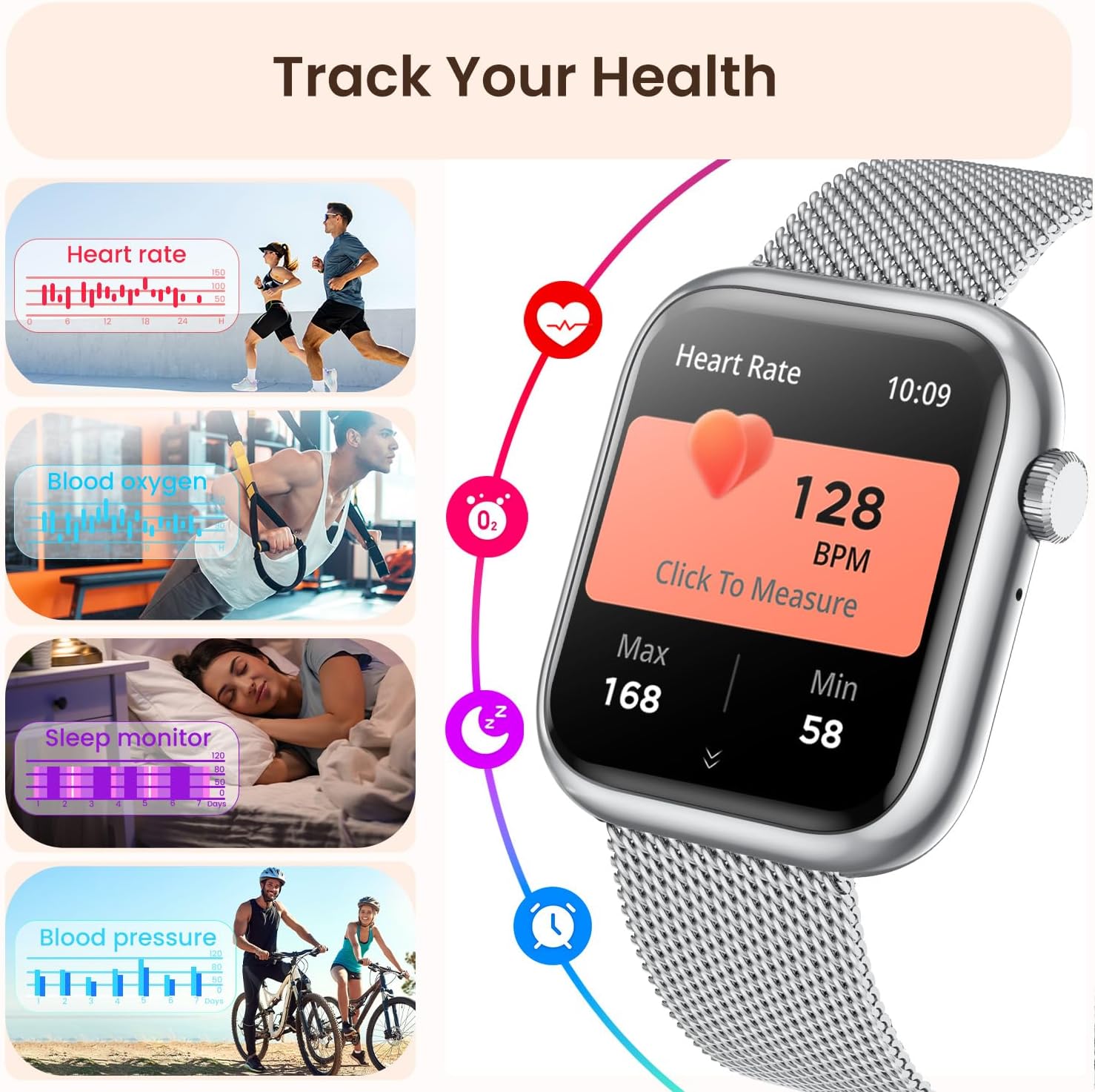 Women Smart Watch Fitness Tracker Call Heart Rate 3 Straps