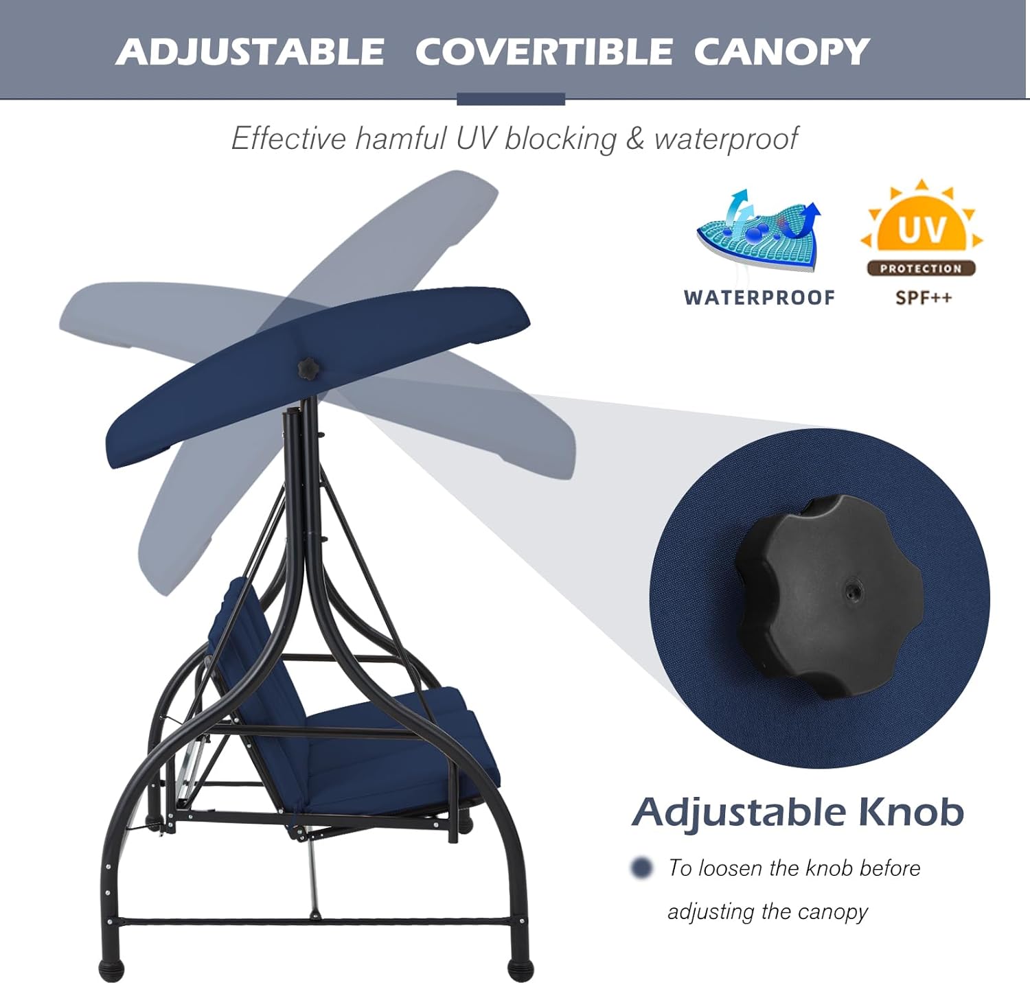 3 Seater Garden Swing Bed Blue Canopy Cushion Steel