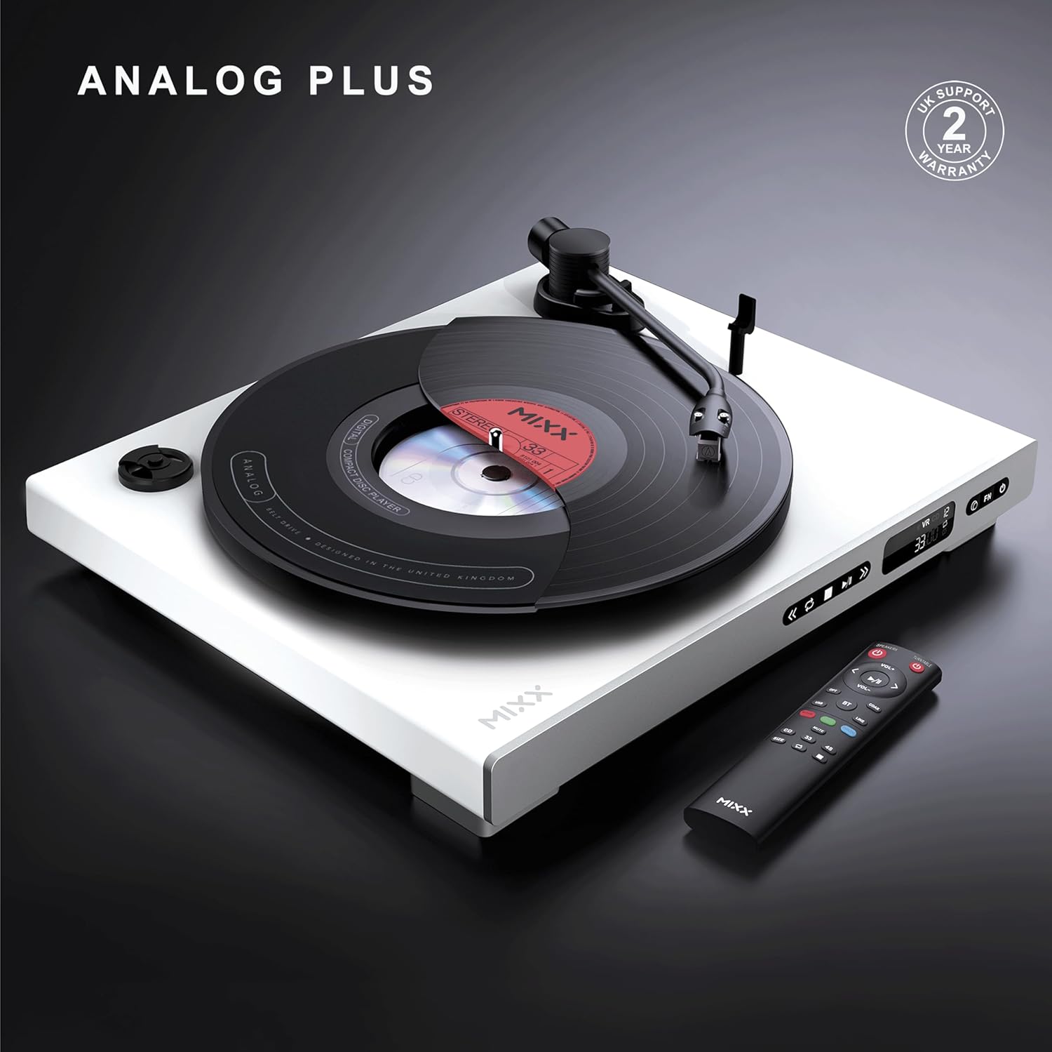 Automatic Vinyl Turntable CD Player Combo with Bluetooth White