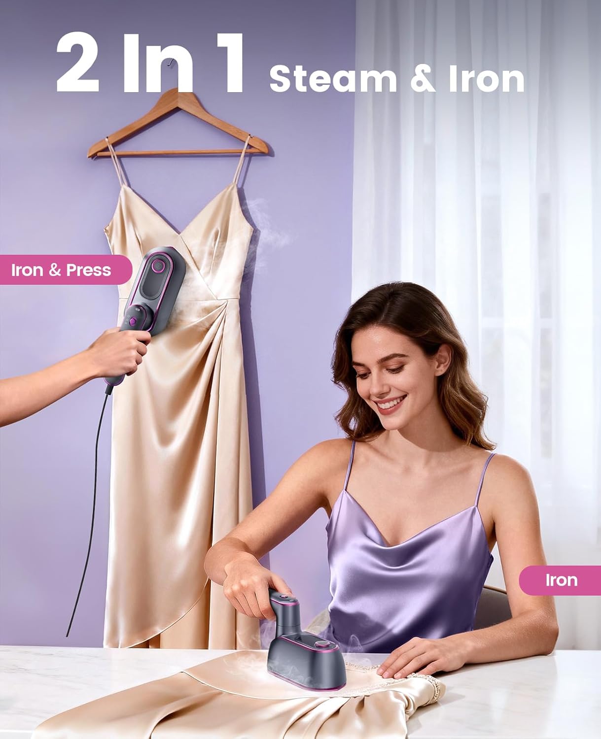 Portable Clothes Steamer Iron Travel Garment Steamer Fast Heat Rotating Handle