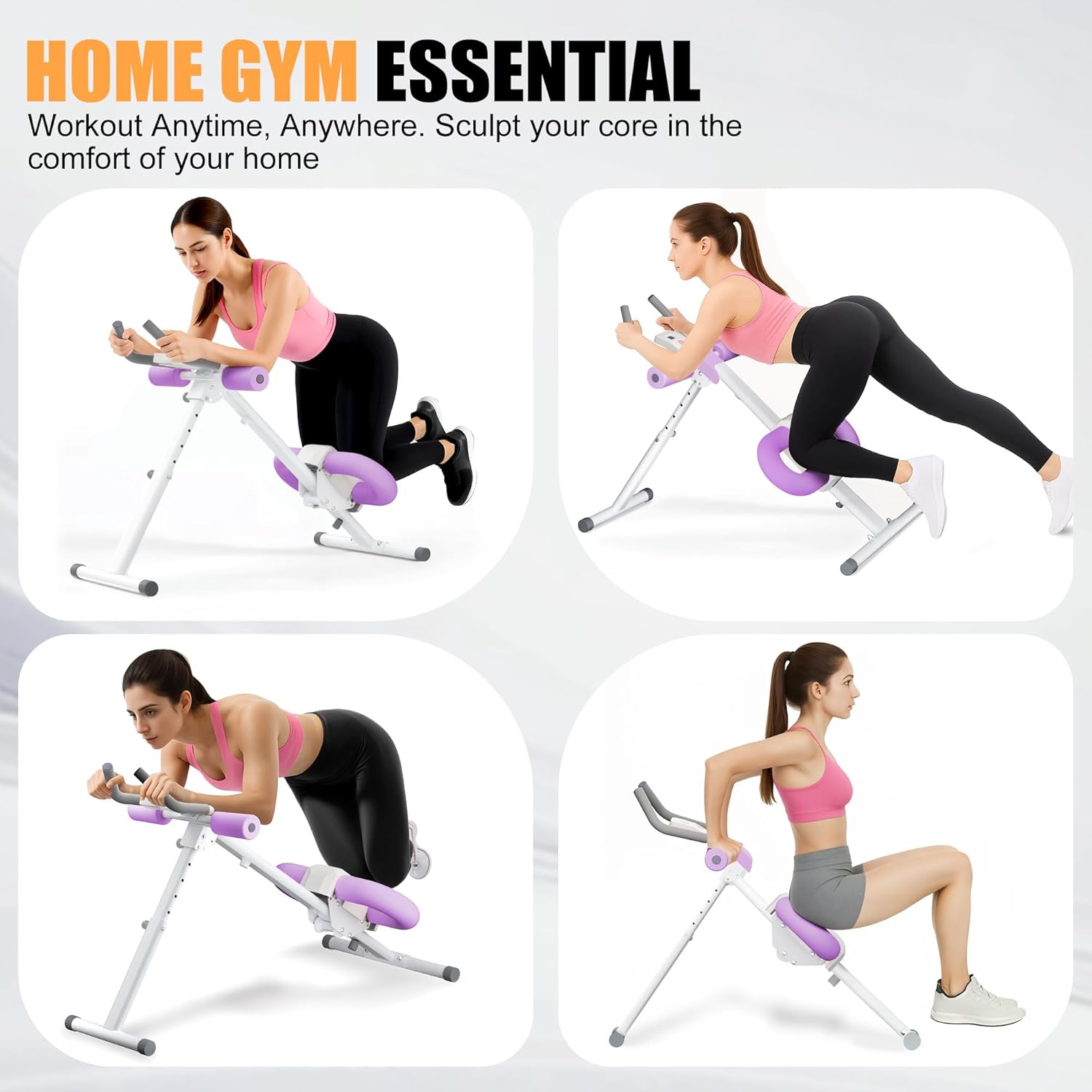 Adjustable Ab Trainer Machine Foldable Core Workout Equipment w/ LCD