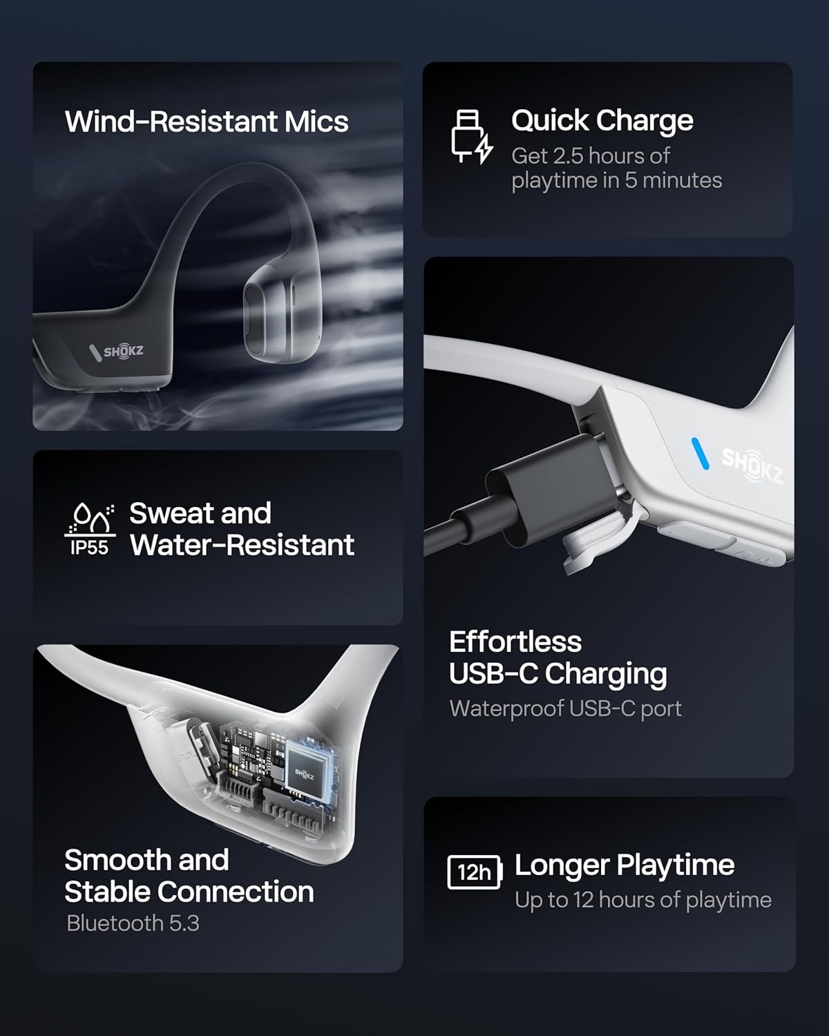 Open Ear Bone Conduction Headphones Bluetooth 12H Waterproof