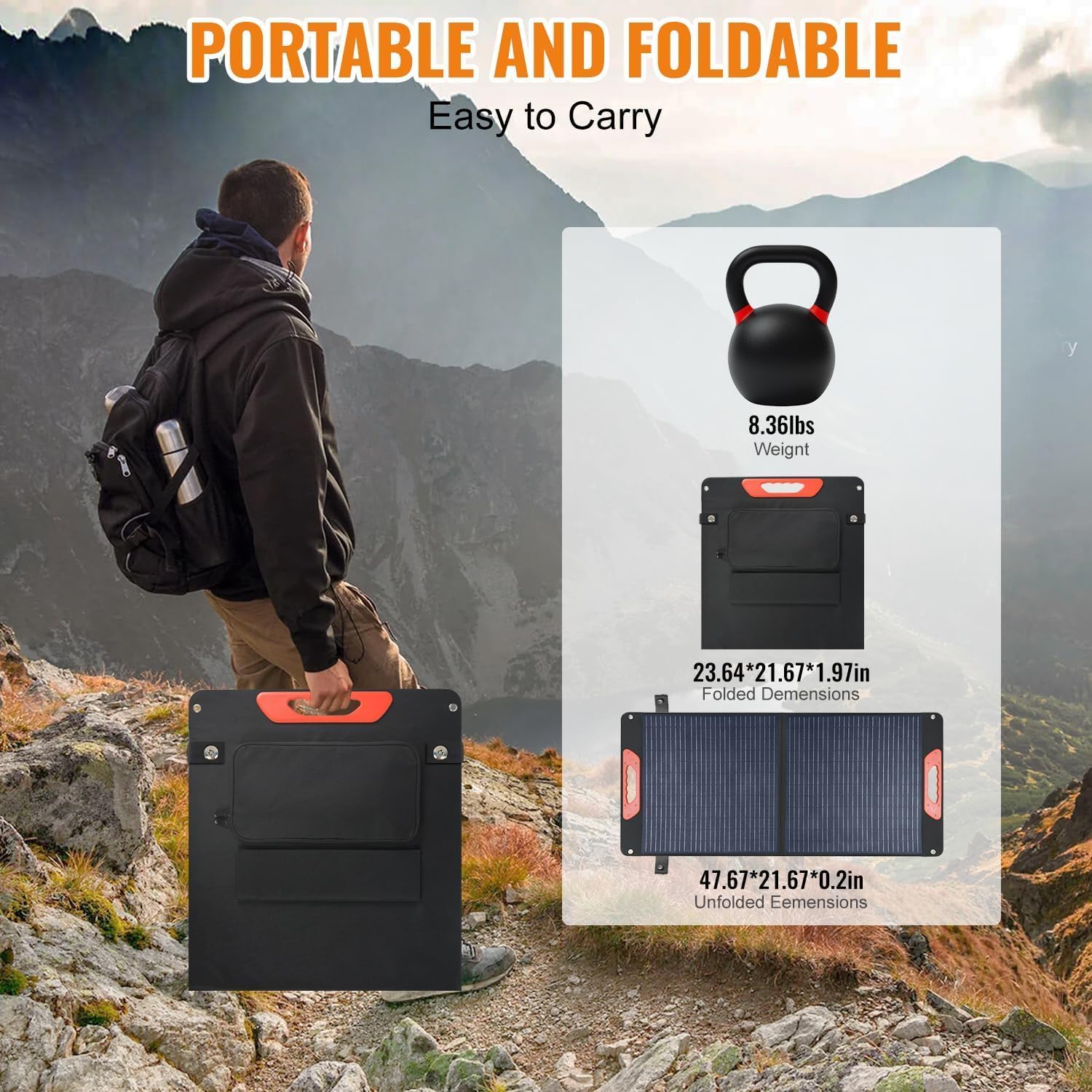 100W Foldable Solar Panel USB C QC3 Portable Charger Camping