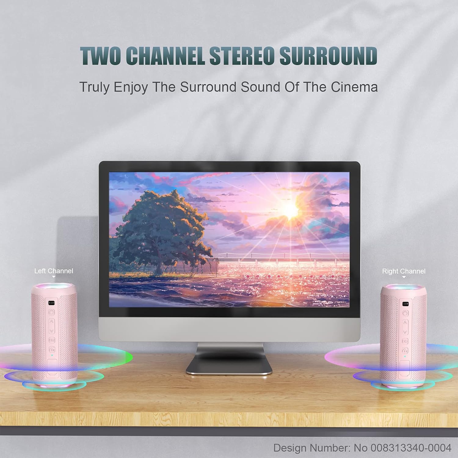 Pink Bluetooth Speaker 24W Loud Bass LED Lights IPX7 30H