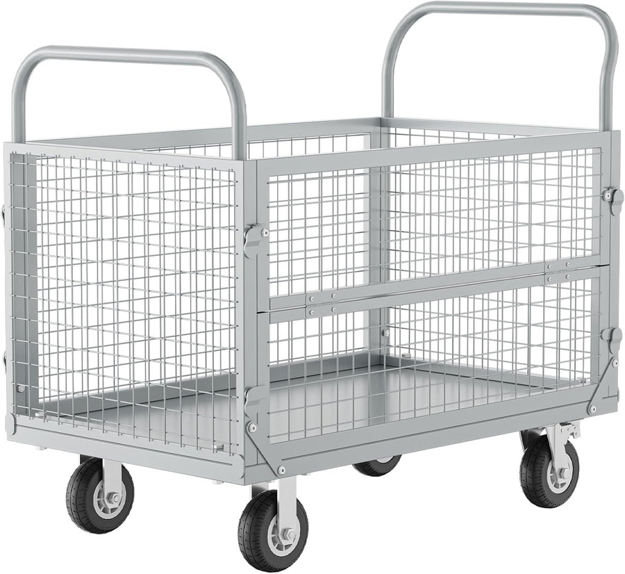 2500LB Heavy Duty Platform Truck Cage Flatbed Cart
